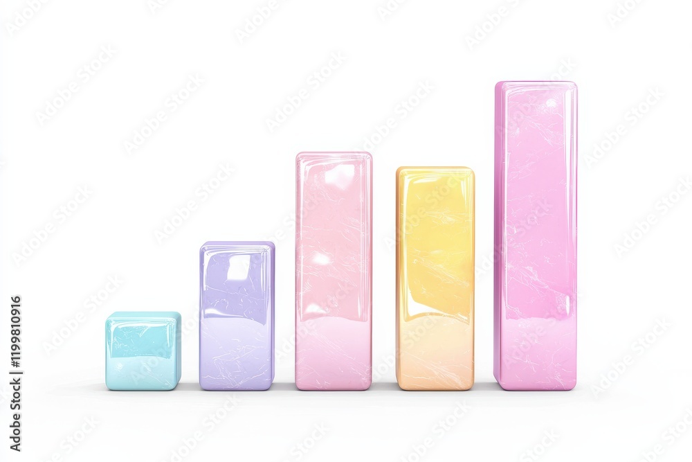 A colorful bar graph representing growth, with five pastel-colored bars increasing in height against a white background. A colorful bar graph representing growth, with five pastel-colored bars increasing in height against a white background.