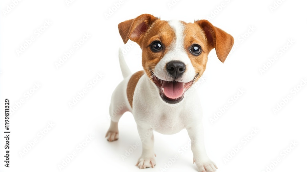 A playful dog with a wagging tail, looking cheerful, isolated on a seamless white backdrop, A playful dog with a wagging tail, looking cheerful, isolated on a seamless white backdrop,