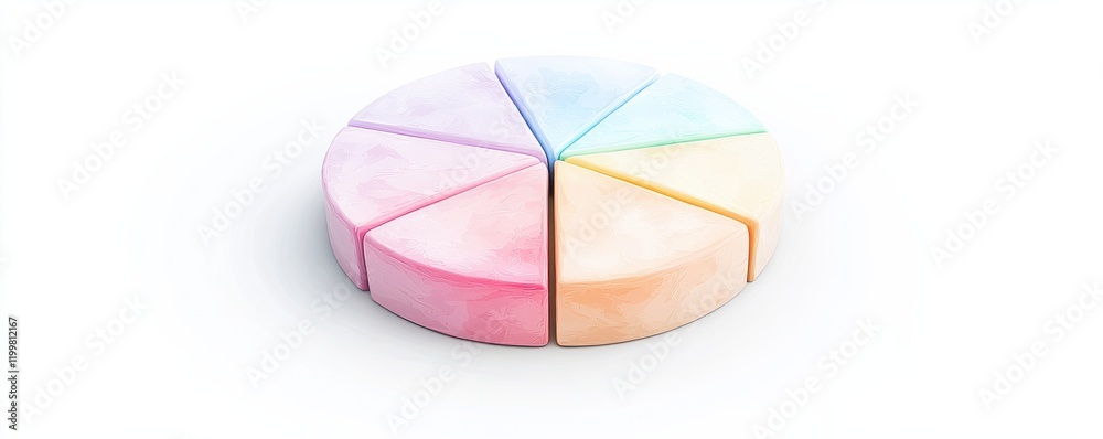 Fototapeta premium A colorful, segmented pie chart is displayed, showcasing various pastel shades arranged in a circular pattern.