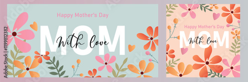 Trendy Mother's Day card, banner, poster, flyer, label or cover with flowers frame, abstract floral pattern in  art style. Spring summer bright abstract floral design template for ads promo. Vector photo