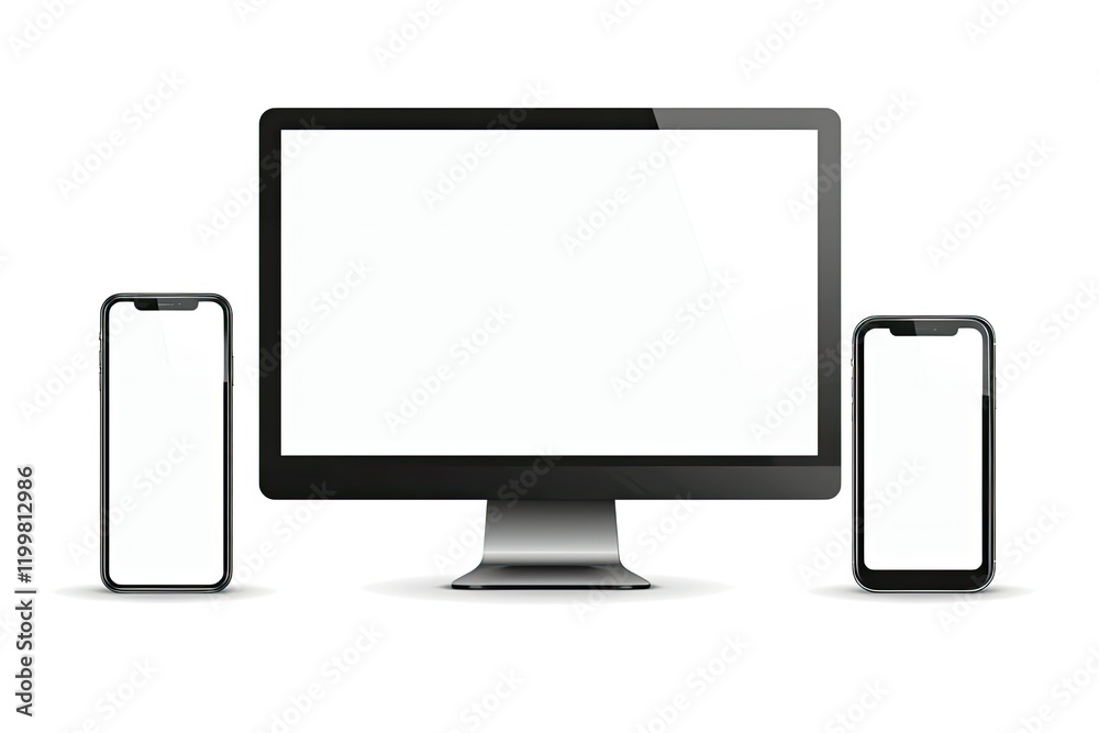 Detailed Picture of Computer Screen and Smart Phone Vector Illustration Detailed Picture of Computer Screen and Smart Phone Vector Illustration