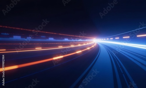 Obraz na płótnie Futuristic highway, night drive, data stream, speed. w salonie