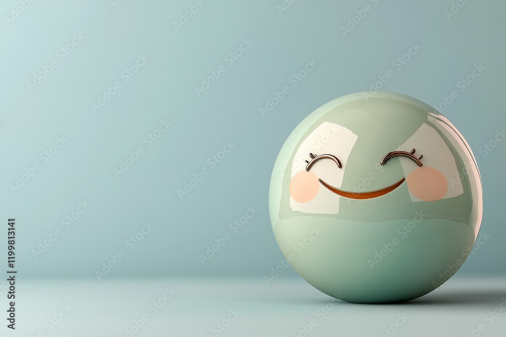 Smiling round character on pastel colored background bringing a cheerful and playful vibe to the setting