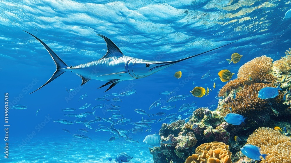 Fototapeta premium Majestic Sailfish in Vibrant Coral Reef