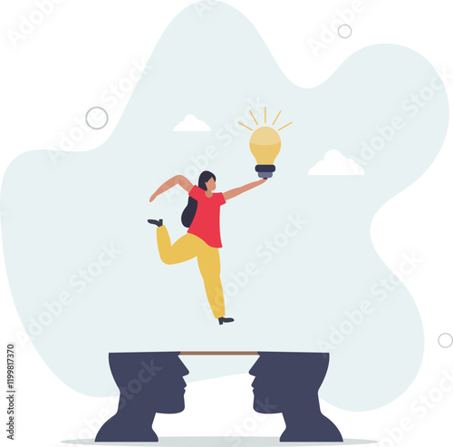 Knowledge transfer or idea sharing between employee or teamwork, skill training or work transition concept.flat characters.