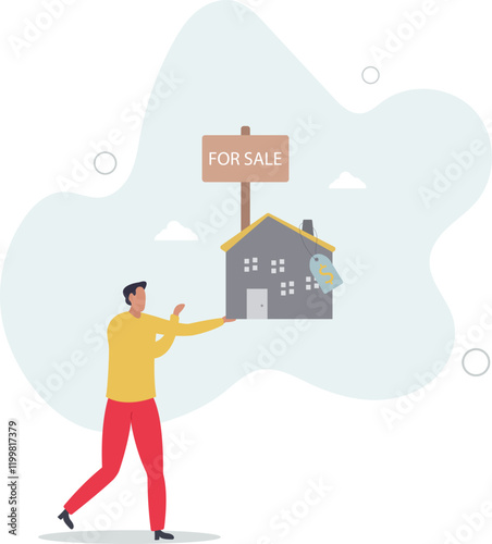 Home for sale, selling house moving to new home concept.flat characters.