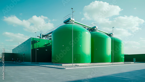 An innovative green hydrogen processing facility with high-tech systems in operation. photo