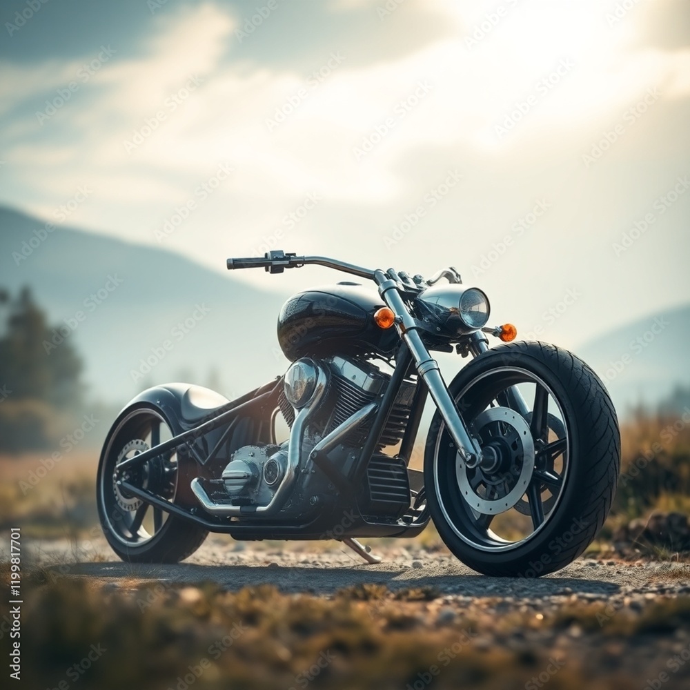 Obraz premium Chopper motorcycle, nature view.