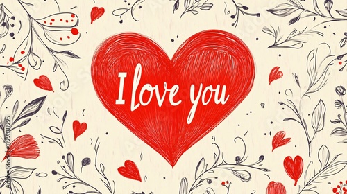 greeting card design with a red heart and the text 