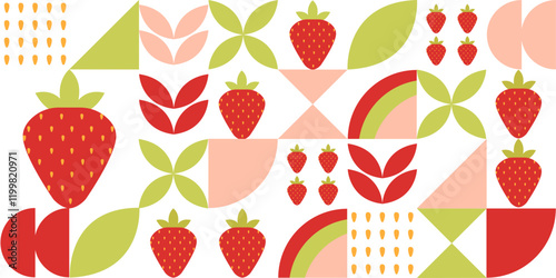  Strawberry minimalist geometric design for banner, card, cover, poster, advertising, wallpaper.