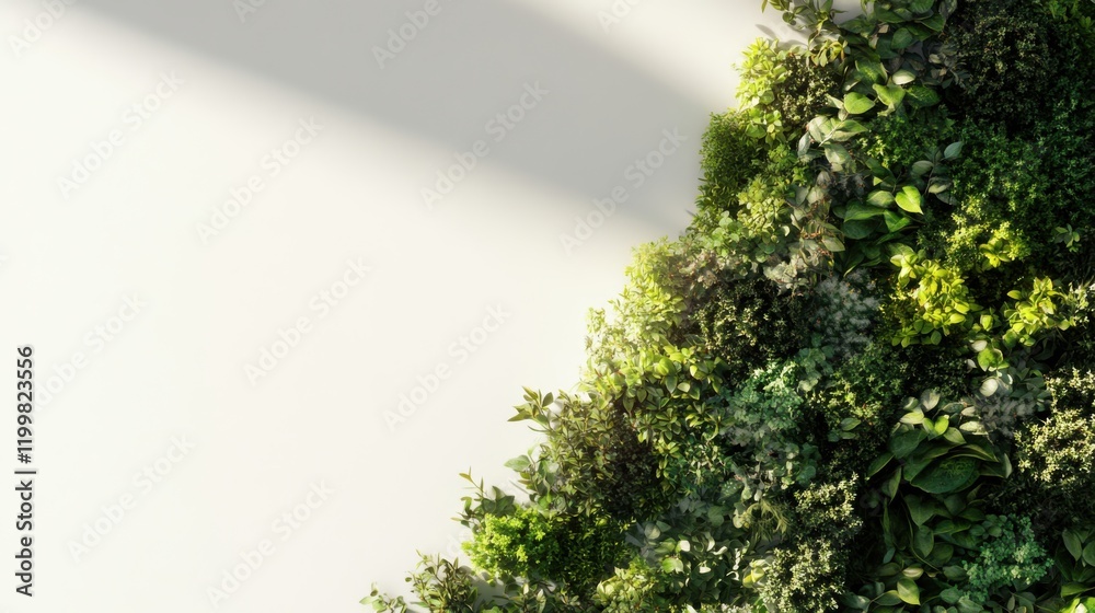Obraz premium Lush Greenery Wall Art Displaying Various Plants and Foliage in a Modern Indoor Setting
