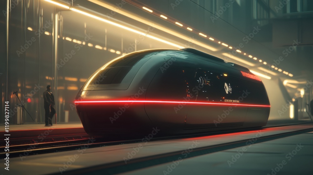 Fototapeta premium Sleek high-speed train in a futuristic city station