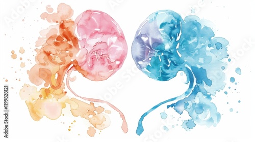 National Birth Defects Prevention Month Vibrant watercolor kidney art in warm and cool tones