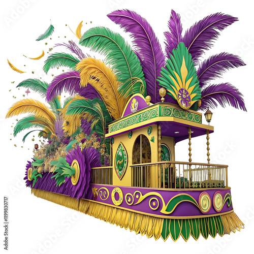Wallpaper Mural Vibrant Mardi Gras float with colorful feathers and sequins, Mardi Gras,  isolated on white background.PNG transparent.
 Torontodigital.ca