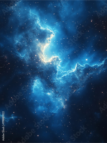 Cosmic Dreamscape:  A breathtaking nebula of shimmering blue and white gas glows against a deep indigo canvas of countless stars.