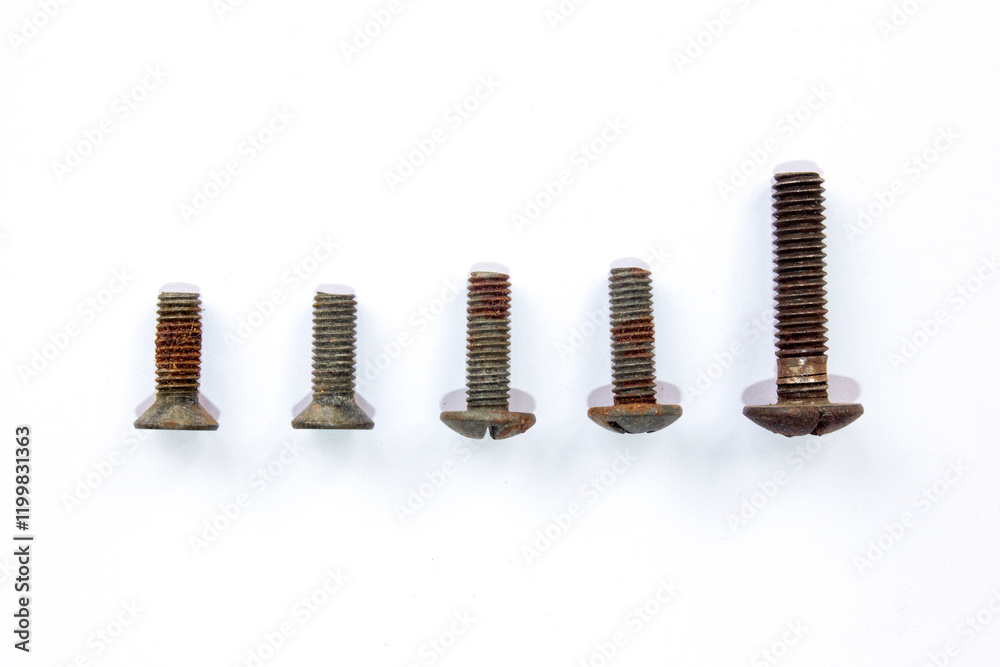 Fototapeta premium Screws isolated object set white background for all purpose.