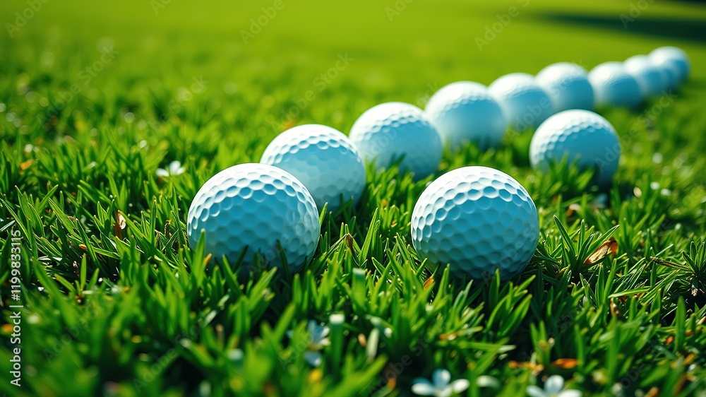 Naklejka premium Golf Balls on Green Grass Field - AI Photorealistic