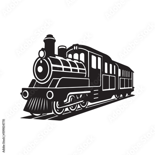 Locomotive train silhouette, black and white silhouette, vector and illustration