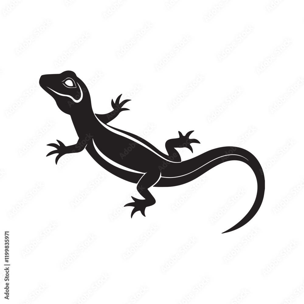 Naklejka premium lizard silhouette, black and white silhouette, vector and illustration