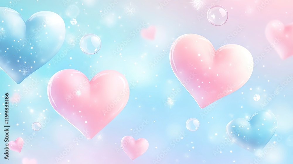 Valentine's Day background with pastel pink and blue colors, vector illustration of hearts floating in the air on a soft gradient backdrop, Valentine's Day background with pastel pink and blue colors, vector illustration of hearts floating in the air on a soft gradient backdrop,