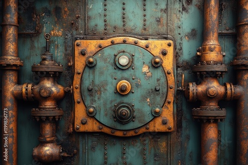 Wallpaper Mural Rusty industrial door with intricate metal details and aged pipes in a vintage style Torontodigital.ca