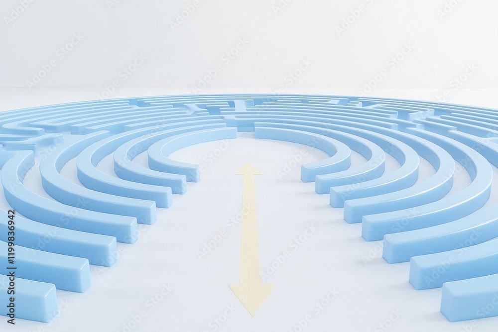 3d visualization of circular blue maze with yellow solution path 3d visualization of circular blue maze with yellow solution path