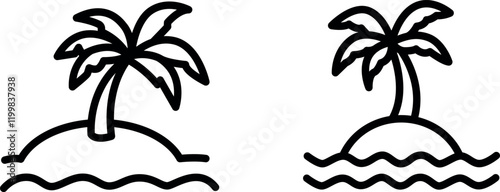"Beach Island Outline Icon Representing Paradise, Relaxation, and Vacation Vibes"