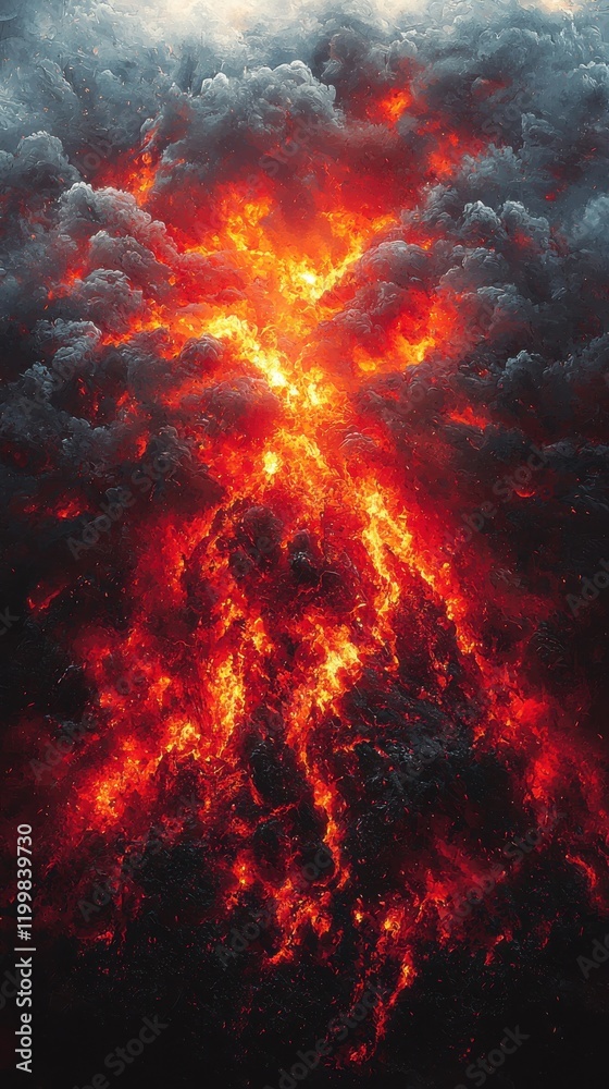 Fototapeta premium Crimson flames erupting from volcanic activity high-resolution textures dramatic cloud environment captivating concept