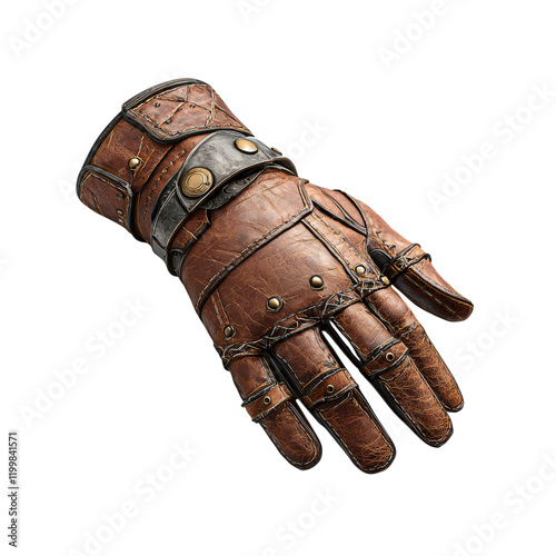 Vintage Leather Glove with Metallic Accents Isolated on transparent background photo