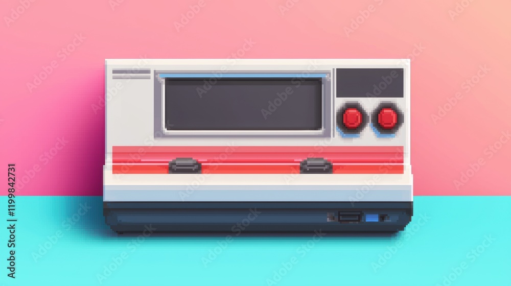 Fototapeta premium Retro Gaming Console with Red Buttons and Flat Design Style