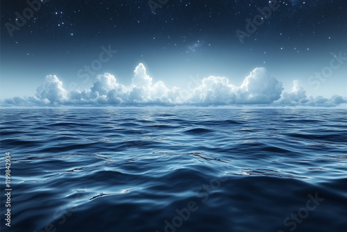 Serene Night Sea: A tranquil seascape bathed in the ethereal glow of the moon, where the dark waters ripple gently under a sky awash with countless stars, evoking a sense of peace and serenity.