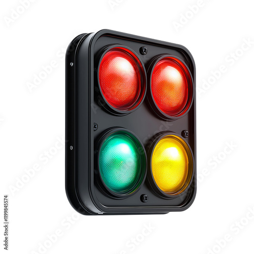 Bright Traffic Signal with Red, Yellow, and Green Lights Isolated on transparent background photo