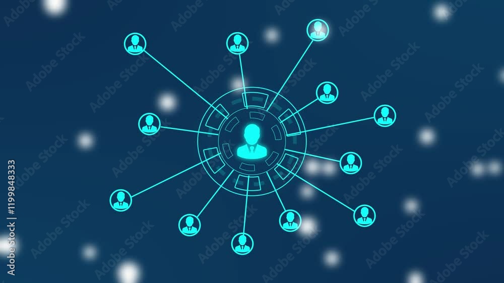 Animation of network of connections with people icons with glowing spots Social networking service concept. Global communication network Business people social network and business connections