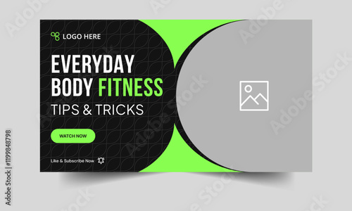 Daily body fitness video thumbnail banner design, everyday exercise tips and trick video cover banner design, fully editable vector eps 10 file format