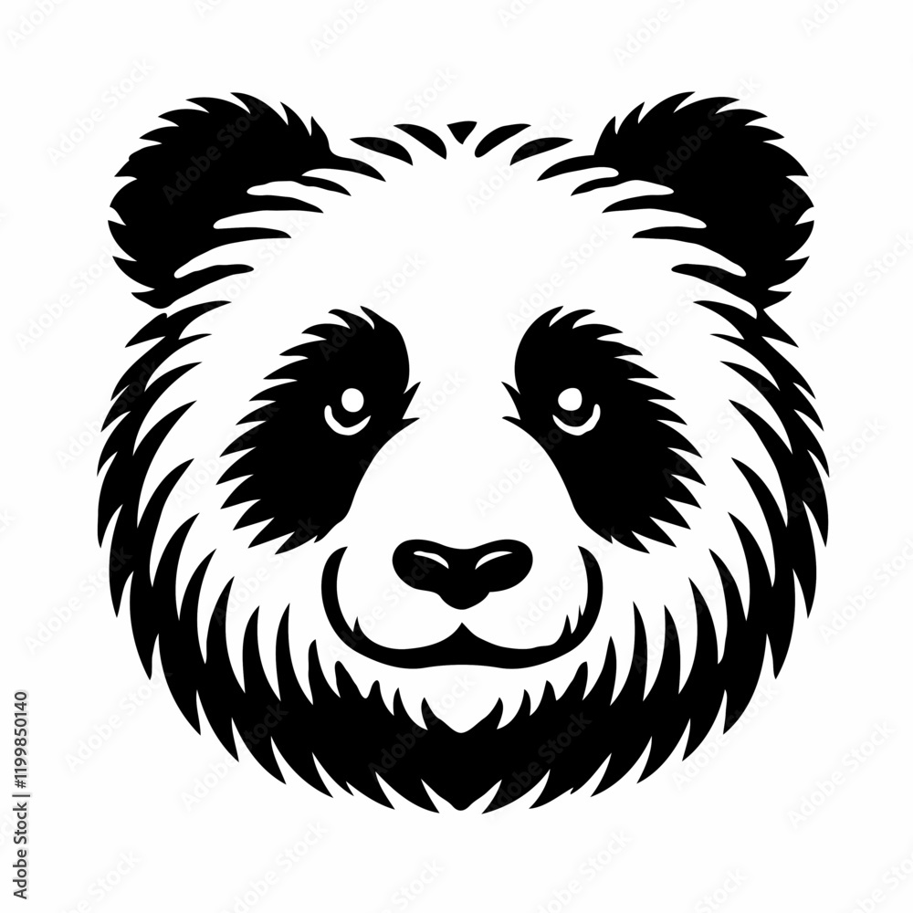 Black and white vector illustration of a happy panda face on a white background Black and white vector illustration of a happy panda face on a white background