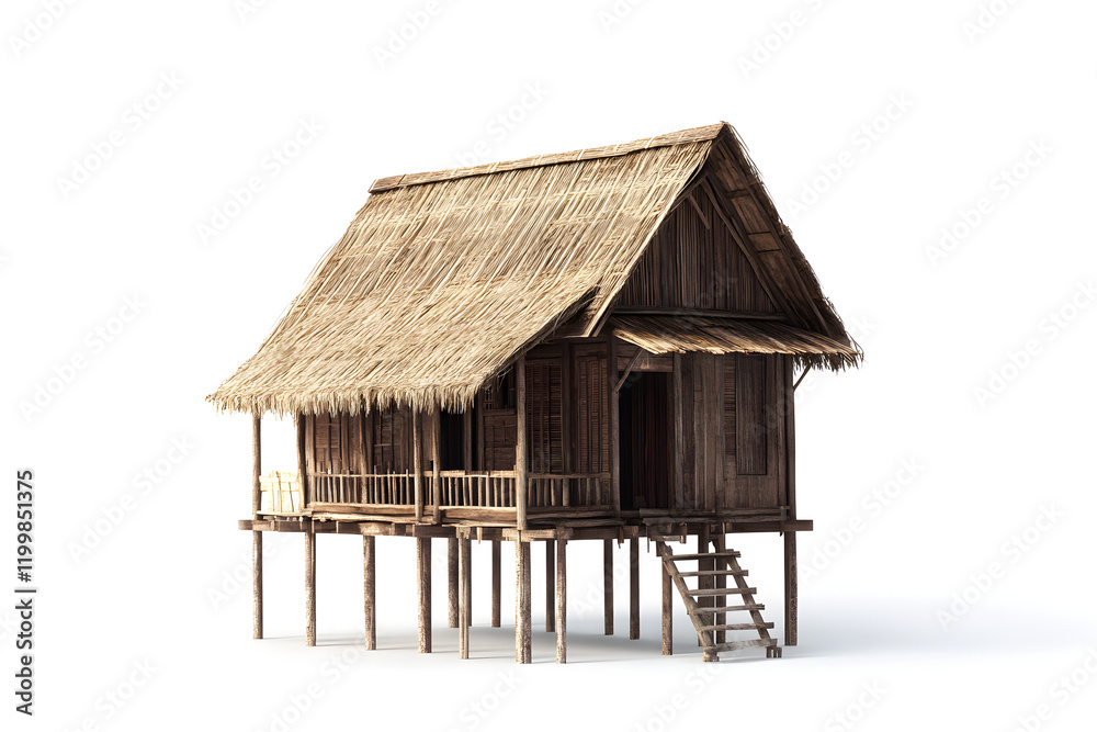Elevated Wooden House with Thatch Roof Design Elevated Wooden House with Thatch Roof Design