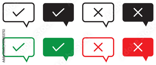 Check and cross icons in speech bubbles – flat design illustration