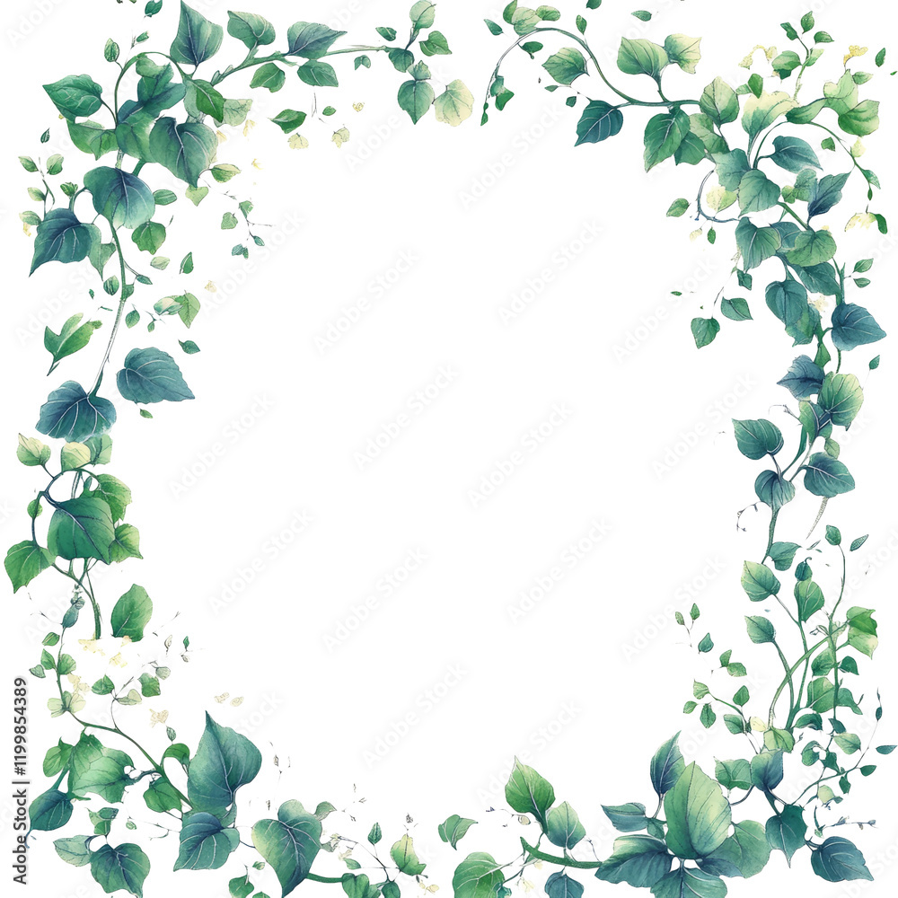 Decorative Green Leaf Frame Design on Transparent Background Decorative Green Leaf Frame Design on Transparent Background