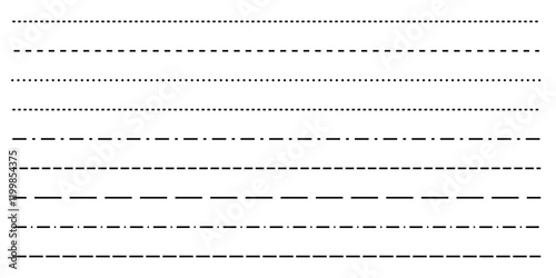 Set of long dashed, dotted lines. Different lines for notebook pages, divider border