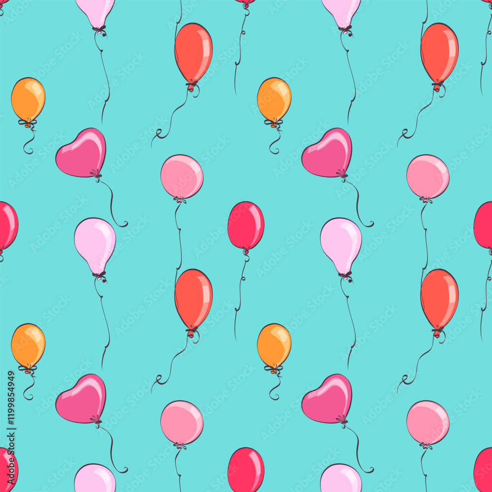 Balloons on a bright blue background. Seamless pattern. Vector illustration