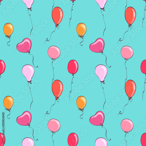 Balloons on a bright blue background. Seamless pattern. Vector illustration