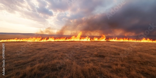 Wallpaper Mural natural disaster emergency, a sweeping vista of a wildfire engulfing a parched grassland, as fiery lines extend across the horizon Torontodigital.ca