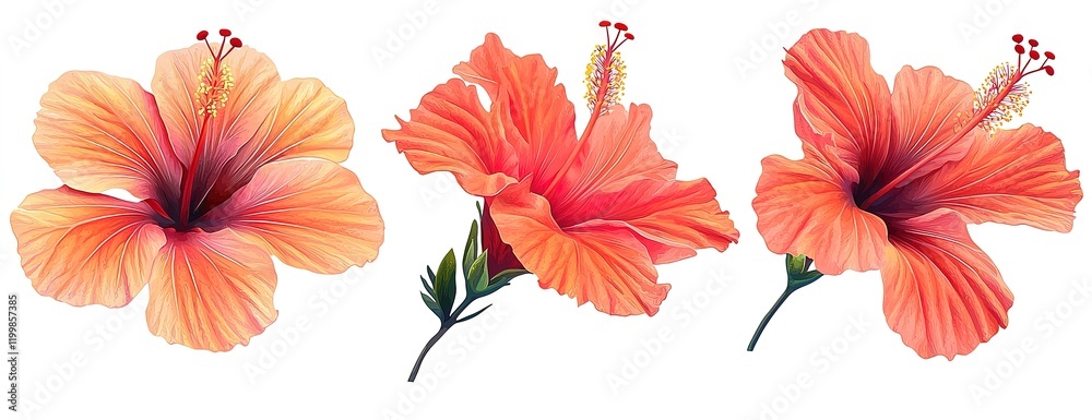 Fototapeta premium Collection of Orange Hibiscus Flowers - Tropical Flowers, Floral, Nature, Beauty, Summer, Exotic