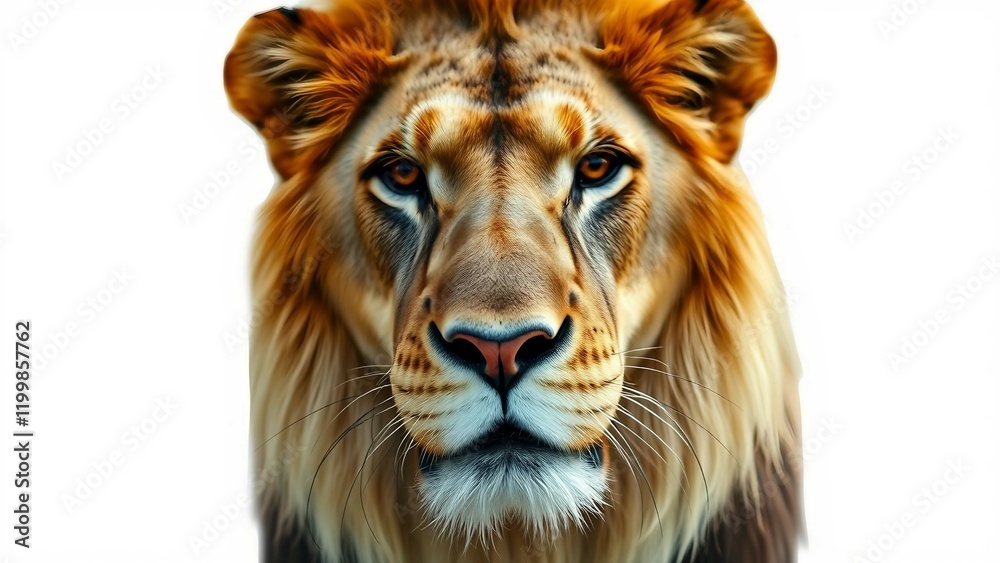 Fototapeta premium Lion face shot isolated on white background