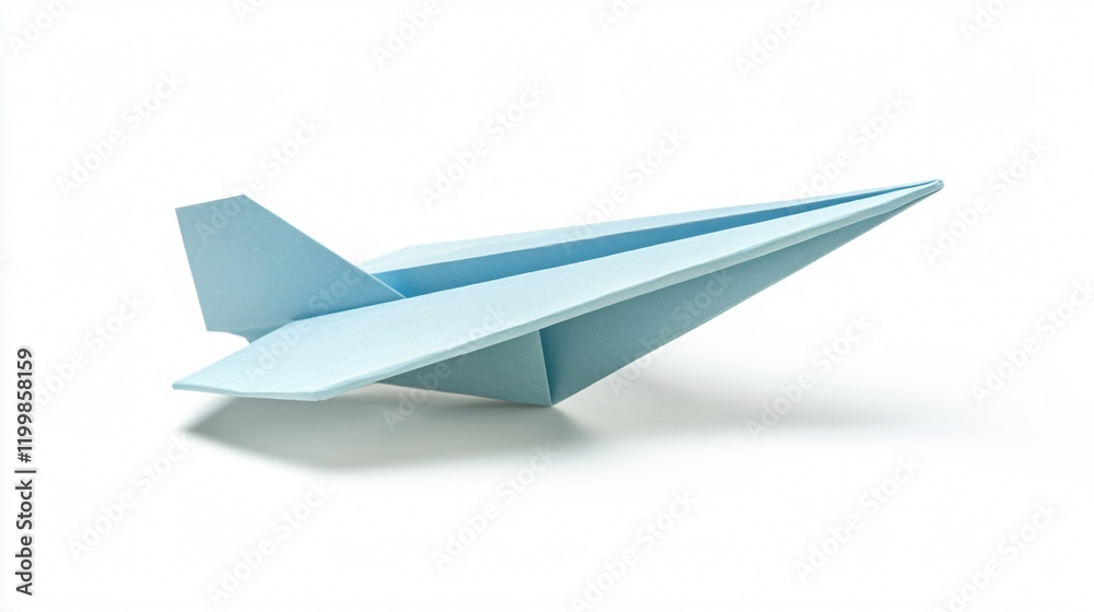 A simple paper airplane on a flat surface, symbolizing the launch of an idea, isolated on white A simple paper airplane on a flat surface, symbolizing the launch of an idea, isolated on white
