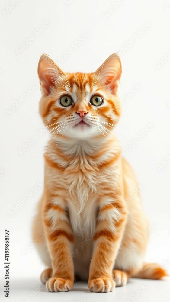 Cute British orange cat sitting isolated on white background vertical Cute British orange cat sitting isolated on white background vertical