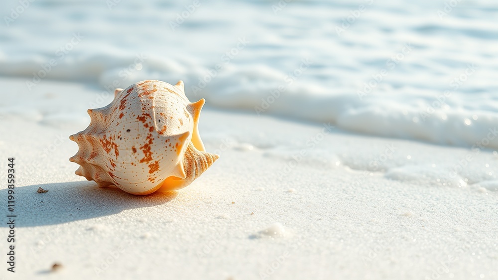 Shell on Shoreline - Ocean Waves, Bright Sand Shell on Shoreline - Ocean Waves, Bright Sand
