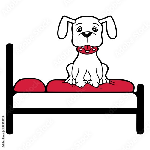 Dog On Bed Relaxed Sleeping Bedroom Sweet Chilling Design Lover Art Vector Illustration Card T-Shirt Poster Sticker Graphic Print Decorative Drawing Isolated Logo Decoration Symbol Creative Cool Style