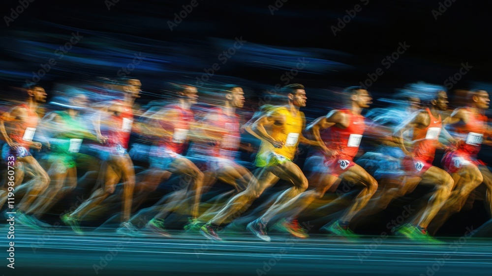 Fototapeta premium Dynamic sports event with blurred athletes and spectators
