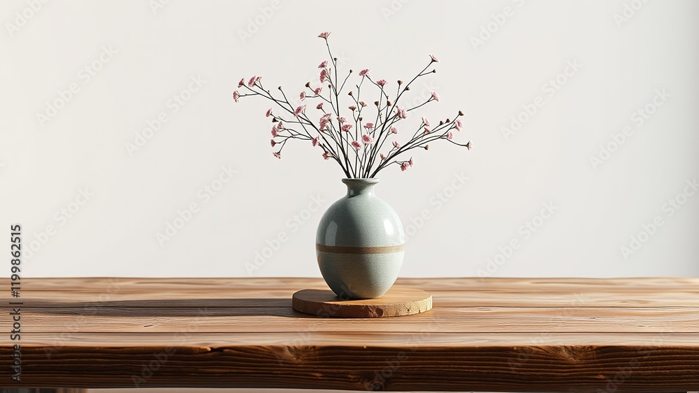 Wooden Table Vase Mockup - 3D Rendering Wooden Table Vase Mockup - 3D Rendering